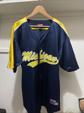 Kids Navy and Yellow 'Michigan' Baseball Jersey by KITE